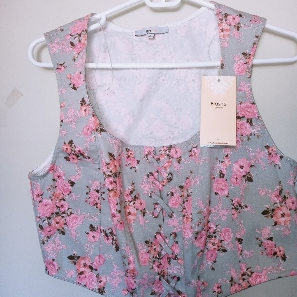 floral top Blouse  size L  Zipper Blashe